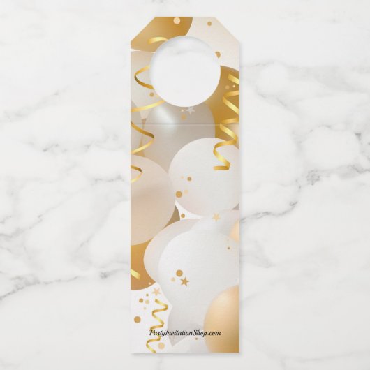 Goud en witte ballonnen flessenhanger (Achterkant)