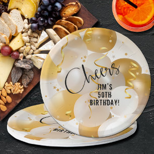 Goud en witte ballonnen van afgelopen dag papieren bordje