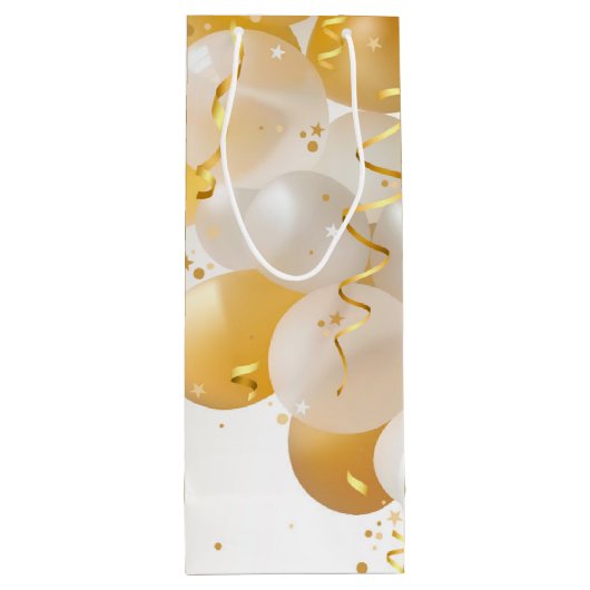 Goud en witte ballonnen van afgelopen dag wijn cadeautas (Achterkant)