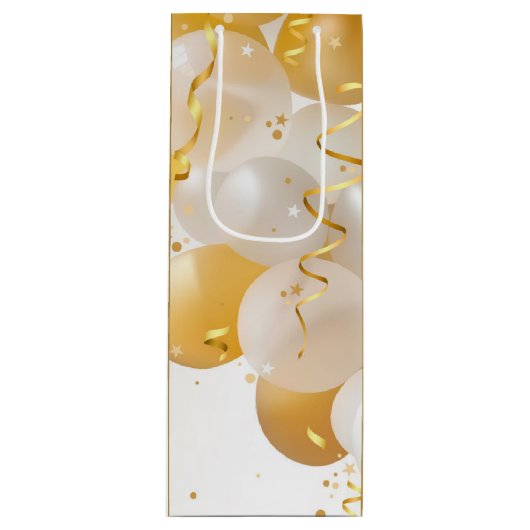 Goud en witte ballonnen van afgelopen dag wijn cadeautas (Voorkant)