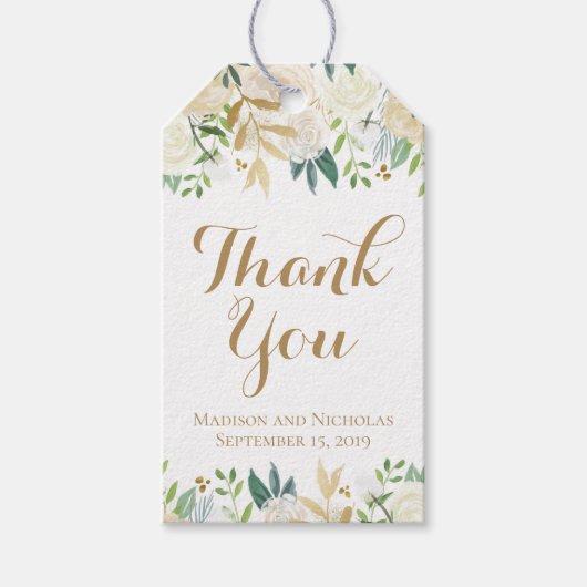 Goud en witte bloem bruiloft gunst cadeau Labels Cadeaulabel (Voorkant)