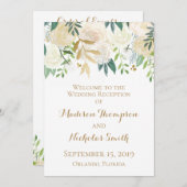 Goud en Witte Bloem Bruiloftsreceptieprogramma's Programmakaart (Voorkant / Achterkant)