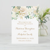 Goud en Witte Bloem Bruiloftsreceptieprogramma's Programmakaart (Staand voorkant)