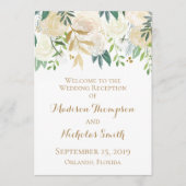 Goud en Witte Bloem Bruiloftsreceptieprogramma's Programmakaart (Voorkant)