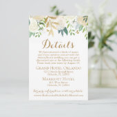 Goud en Witte Bloem Huwelijksdetails Kaart Inserts (Staand voorkant)