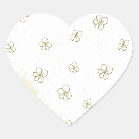 goud en witte bloemen bruiloft hart sticker (Voorkant)