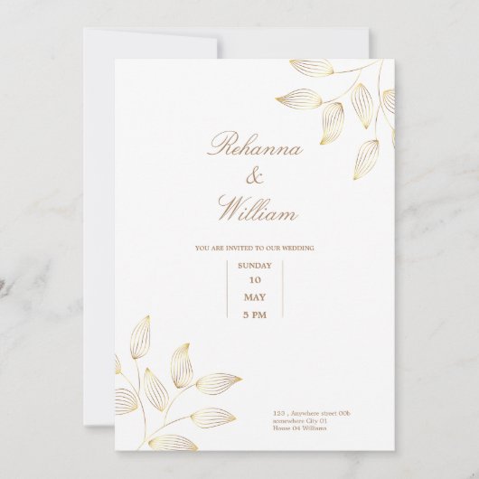 Goud en witte bloemen Eenvoudige elegante trouwkaa Kaart (Voorkant)