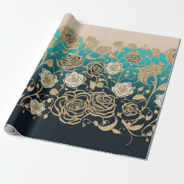 Goud en witte bloemen Turquoise en Black Cadeaupapier