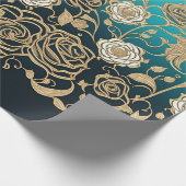 Goud en witte bloemen Turquoise en Black Cadeaupapier (Hoek)