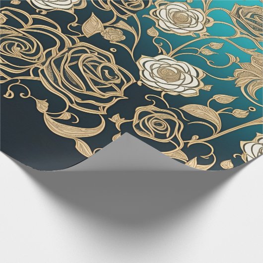 Goud en witte bloemen Turquoise en Black Cadeaupapier (Hoek)