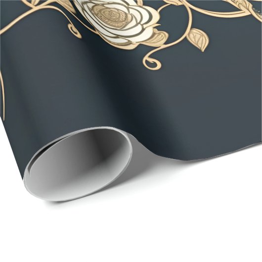 Goud en witte bloemen Turquoise en Black Cadeaupapier (Rol Hoek)