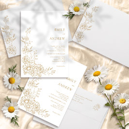 Goud en Witte Botanische Madeliefjes Tuin Bruiloft Kaart