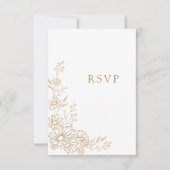 Goud en Witte Botanische Margriet QR Code Bruiloft RSVP Kaartje (Voorkant)