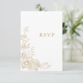 Goud en Witte Botanische Margriet QR Code Bruiloft RSVP Kaartje (Staand voorkant)