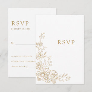 Goud en Witte Botanische Margriet Traditionele Tro RSVP Kaartje