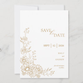 Goud en Witte Botanische Margriet Tuin Bruiloft Save The Date