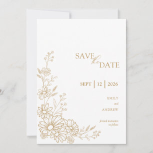 Goud en Witte Botanische Margriet Tuin Bruiloft Save The Date