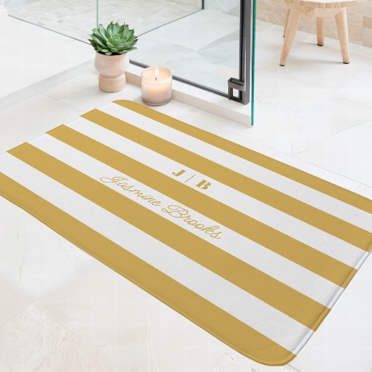 Goud en Witte Brede Strepen Monogram Naam Badmat