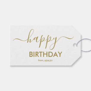 Goud en Witte Casual Script Lettertype Gelukkig Ve Cadeaulabel