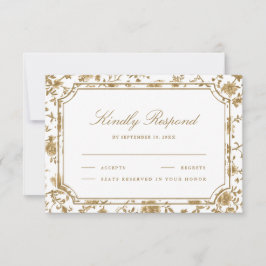 Goud en Witte Chinoiserie Bruiloft RSVP Kaartje