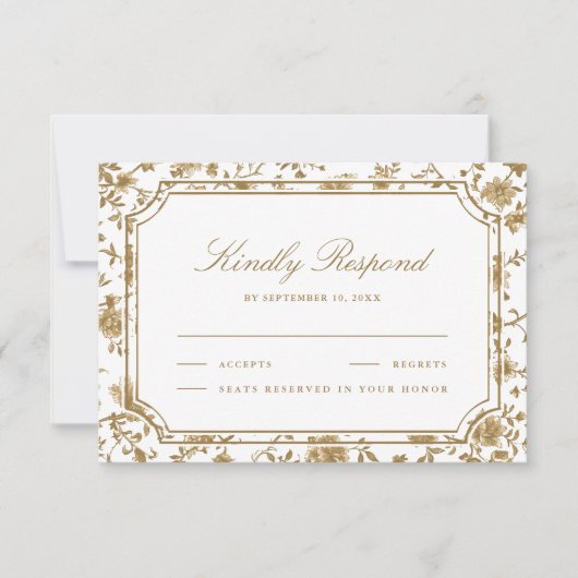Goud en Witte Chinoiserie Bruiloft RSVP Kaartje (Voorkant)