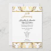 Goud en witte damast 50ste huwelijksjubileum kaart (Voorkant)