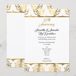 Goud en witte damast 50ste huwelijksjubileum kaart
