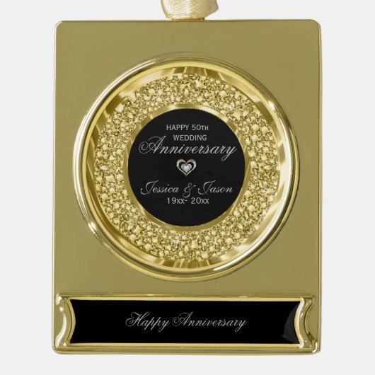 Goud en witte diamanten 50e Jubileum Verguld Banner Ornament (Voorkant)