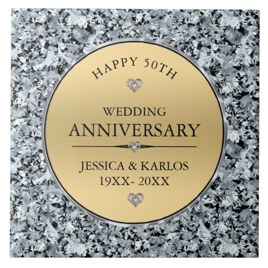 Goud en witte diamanten 50e trouwdag tegeltje (Voorkant)