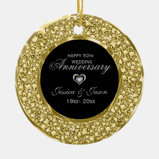 Goud en witte diamanten zilveren hart keramisch ornament (Voorkant)