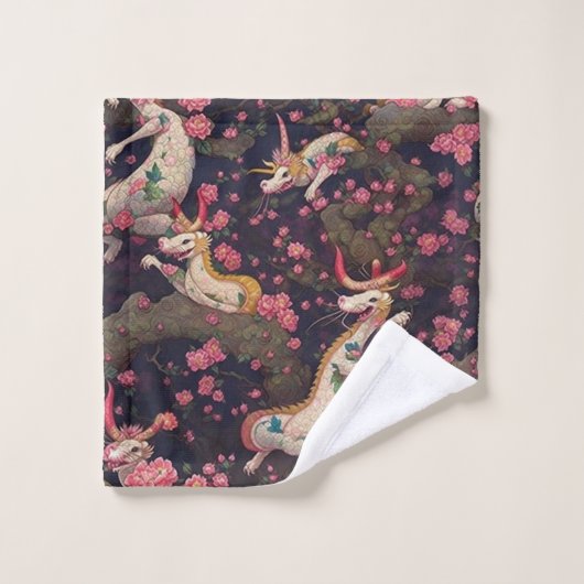 Goud en witte dragons met Cherry Blossom Bad Handdoek (Wasdoekje)