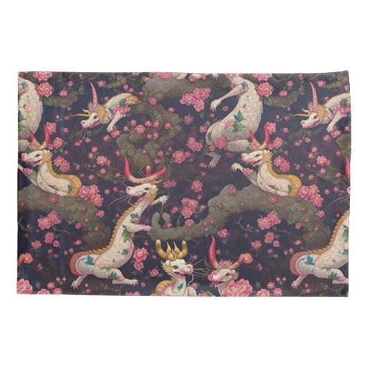 Goud en witte dragons met Cherry Blossom Kussensloop (Achterkant-Links)