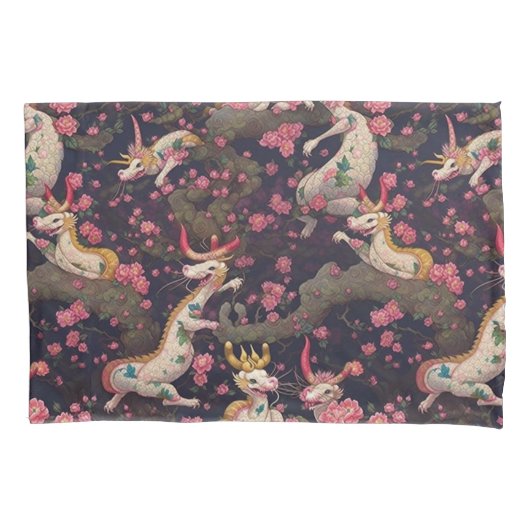 Goud en witte dragons met Cherry Blossom Kussensloop (Voorkant-Links)