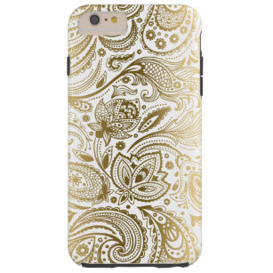 Goud en witte  Floral Paisley Tough iPhone 6 Plus Hoesje