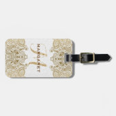 Goud en witte Floral Paisley Lace Bagagelabel (Voorkant horizontaal)