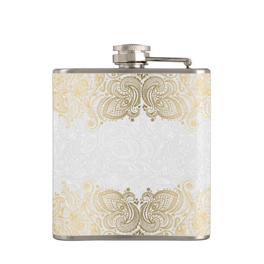 Goud en witte Floral Paisley Lace Heupfles (Achterkant)