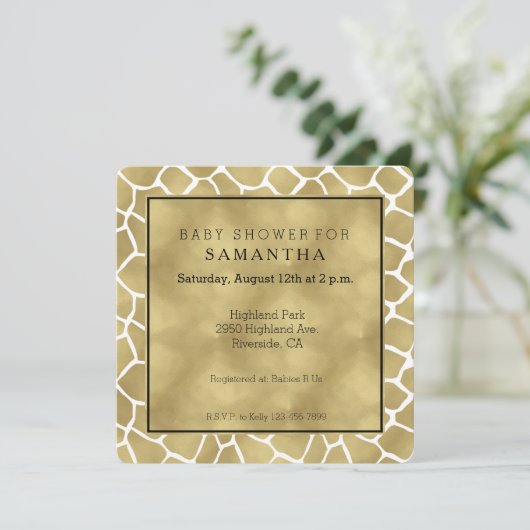 Goud en witte Giraffe Print Baby shower Kaart (Staand voorkant)
