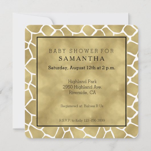 Goud en witte Giraffe Print Baby shower Kaart (Voorkant)