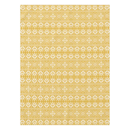 Goud en witte kerst Fair Isle Patroon Tafelkleed (Voorkant)