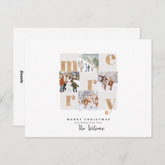 Goud en Witte Kerst Foto Kaart (Voorkant / Achterkant)