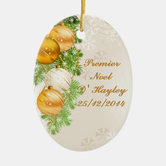 Goud en witte kerstballen keramisch ornament (Voorkant)
