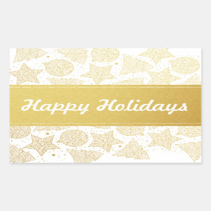 Goud en witte kerstfeestjes rechthoekige sticker