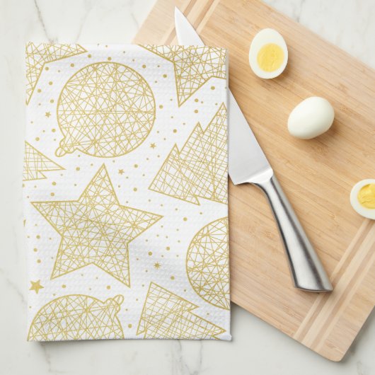 Goud en witte kerstkeukenhanddoeken theedoek (Quarter Fold)