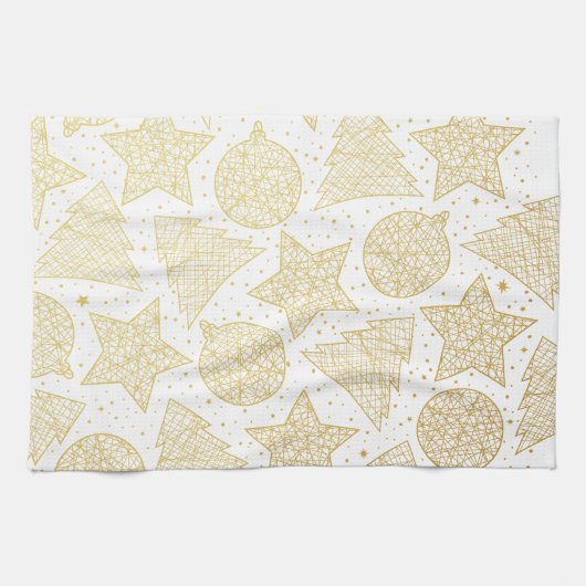 Goud en witte kerstkeukenhanddoeken theedoek (Horizontaal)