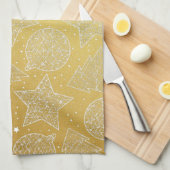 Goud en witte kerstkeukenhanddoeken theedoek (Quarter Fold)