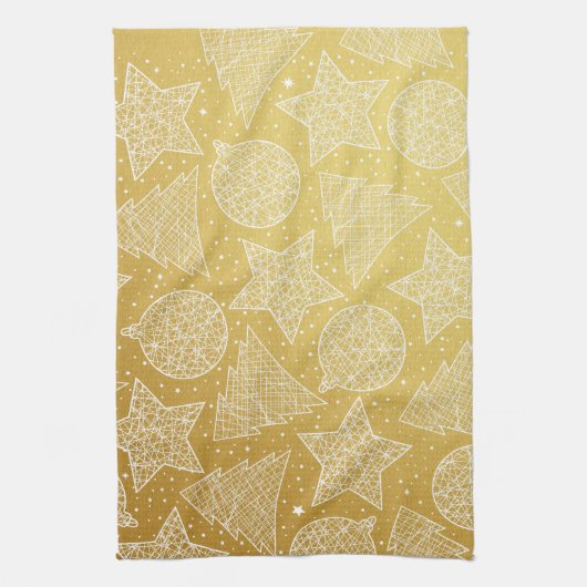 Goud en witte kerstkeukenhanddoeken theedoek (Verticaal)