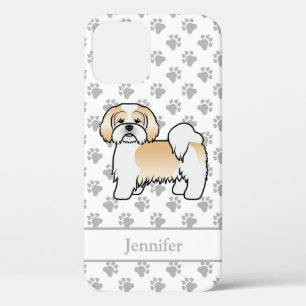 Goud En Witte Lhasa Apso Cartoon Hond & Naam Case-Mate iPhone Case