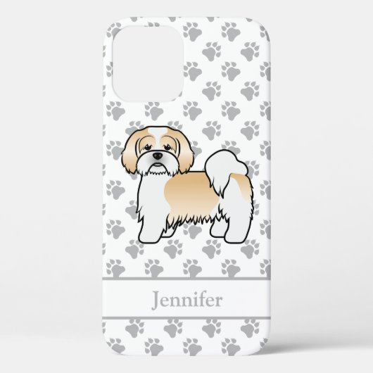 Goud En Witte Lhasa Apso Cartoon Hond & Naam Case-Mate iPhone Case (Achterkant)