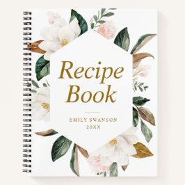 goud en witte magnolia floral Recipe Book Notitieboek