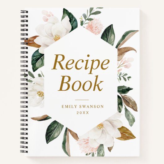 goud en witte magnolia floral Recipe Book Notitieboek (Voorkant)